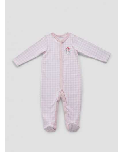 Комбинезон розовая клетка на белом +клубничка на белом