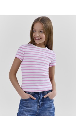 Футболка розовая полоска на белом