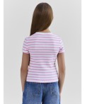Футболка розовая полоска на белом
