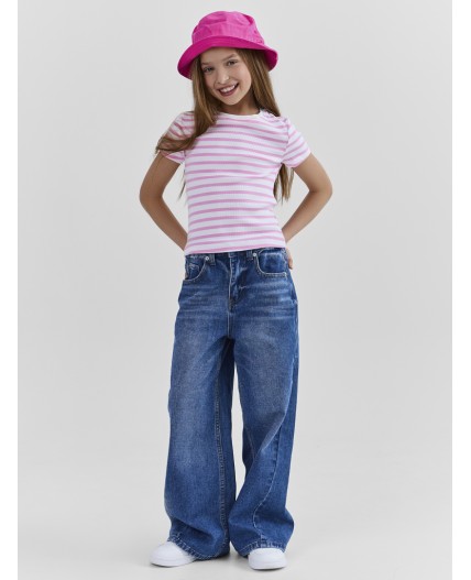 Футболка розовая полоска на белом