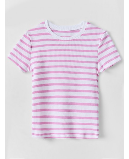 Футболка розовая полоска на белом