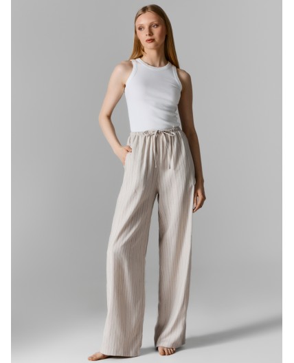 Брюки полоска на бежевом
