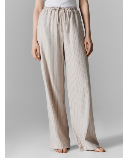 Брюки полоска на бежевом