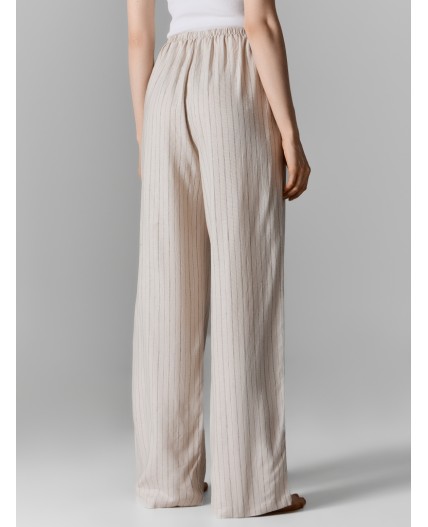 Брюки полоска на бежевом