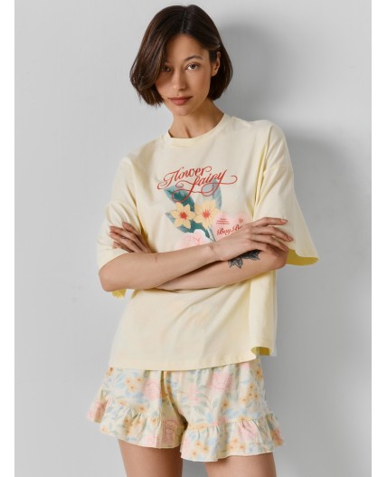 Комплект разбеленный желтый +цветы на желтом