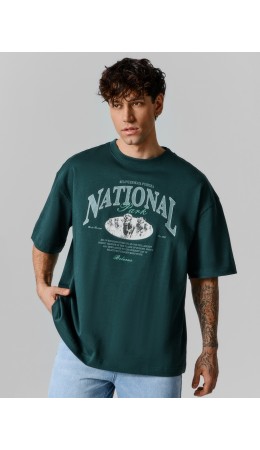 Футболка т.зеленый +печать1