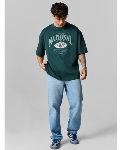 Футболка т.зеленый +печать1