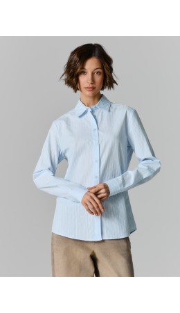 Рубашка полоска на серо -голубом