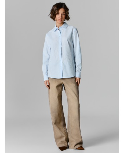 Рубашка полоска на серо -голубом