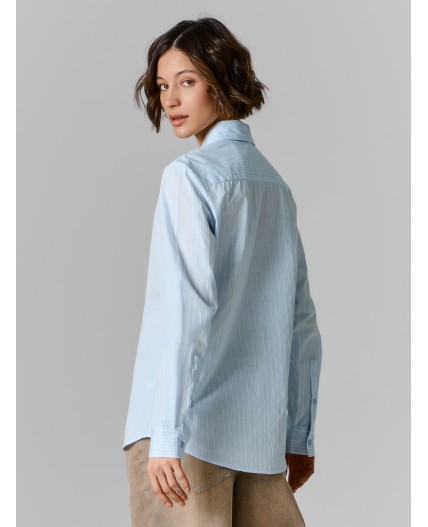 Рубашка полоска на серо -голубом