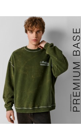 Свитшот ACID WASH т.зеленый +печать