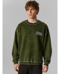 Свитшот ACID WASH т.зеленый +печать