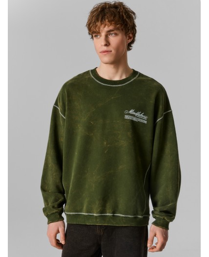 Свитшот ACID WASH т.зеленый +печать