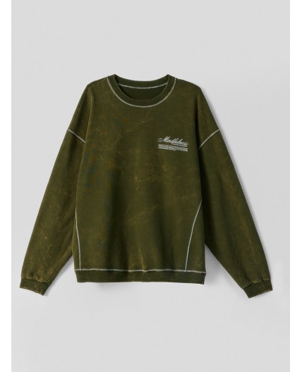 Свитшот ACID WASH т.зеленый +печать