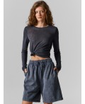 Шорты женские серые с обработкой эйсид Цвет: ACID WASH графит