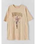 Туника домашняя женская бежевая Цвет: ACID WASH античный +печать