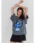 Футболка женская серая с принтом оверсайз Цвет: ACID WASH на железе +печать1