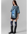 Футболка женская серая с принтом оверсайз Цвет: ACID WASH на железе +печать1