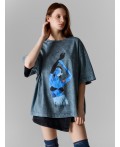 Футболка женская серая с принтом оверсайз Цвет: ACID WASH на железе +печать1