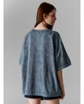 Футболка женская серая с принтом оверсайз Цвет: ACID WASH на железе +печать1