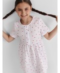 Платья для девочек белое с принтом в сердечко Цвет: сердечки на белом