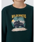 Свитшот для мальчиков зеленый с надписью Wilderness Цвет: пихта +печать