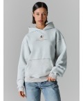 Теплое худи женское серое с начесом Цвет: ACID WASH пепельный +печать