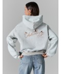 Теплое худи женское серое с начесом Цвет: ACID WASH пепельный +печать