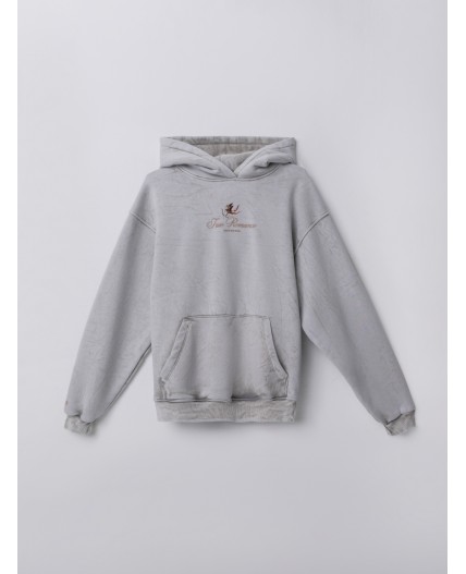 Теплое худи женское серое с начесом Цвет: ACID WASH пепельный +печать