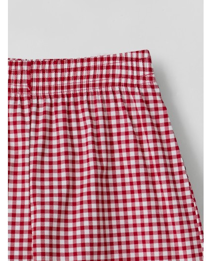 Шорты домашние для девочек красные в клетку с широким поясом Цвет: красная клетка