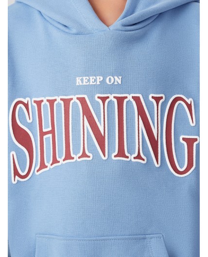 худи для девочек голубое с надписью keep on shining Цвет: пыльно -голубой +печать