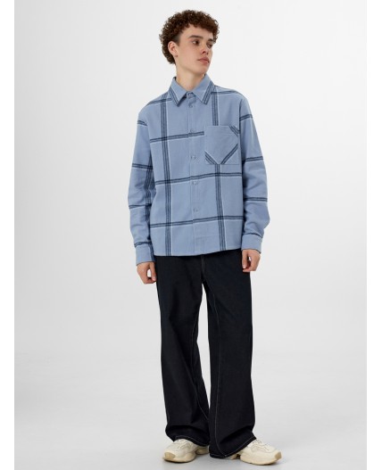 Рубашка мужская голубая в крупную клетку Цвет: голубая клетка