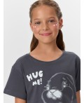 Комплект домашний для девочек серый с принтом и надписью Hug me Цвет: железо +печать