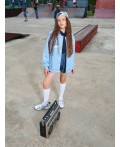 Бомбер для девочек голубой Цвет: пыльно -голубой +печать