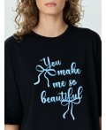 Туника женская черная с надписью you me make so beautiful Цвет: черный +печать2