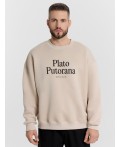 Свитшот мужской бежевый с надписью Plato Putorana Цвет: белый песок +печать1
