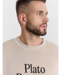 Свитшот мужской бежевый с надписью Plato Putorana Цвет: белый песок +печать1