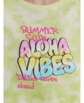 Футболка для девочек с надписью Aloha vibes Цвет: пятна на лайме