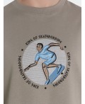 Футболка мужская бежевая с принтом и надписью King of skatedording Цвет: серо -бежевый +печать