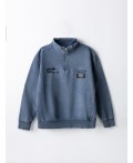Толстовка для мальчиков синяя с обработкой эйсид Цвет: шторм acid wash+печать1