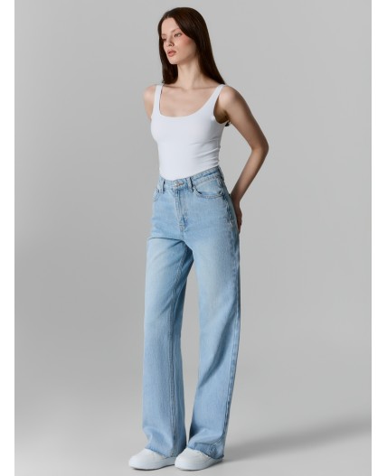 Джинсы женские wide leg голубые с высокой посадкой Цвет: голубой