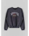 Свитшот женский оверсайз серый Цвет: ACID WASH на грозе +печать