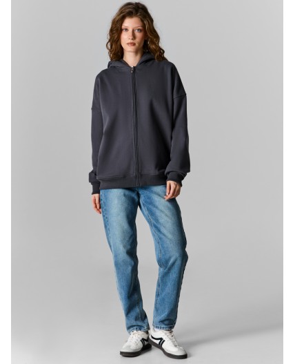 Теплая толстовка женская серая с начесом Цвет: гроза1