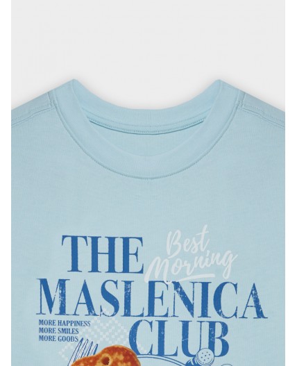 Футболка для мальчиков голубая The Maslenica club Цвет: небо +печать