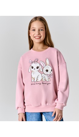 Свитшот для девочек розовый с надписью Some bunny loves you Цвет: пыльно -розовый +печать