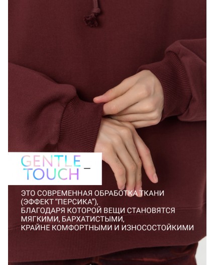Теплое худи женское коричневое с начесом Цвет: ромовый изюм +печать