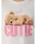 Комплект для девочек розовый с надписью Cutie beauty Цвет: св.молочный +бело -розовая клетка