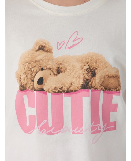 Комплект для девочек розовый с надписью Cutie beauty Цвет: св.молочный +бело -розовая клетка