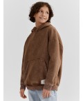 Теплое худи для мальчиков коричневое с начесом Цвет: ACID WASH коричневый