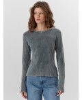 Лонгслив женский черный с обработкой эйсид Цвет: ACID WASH металлический